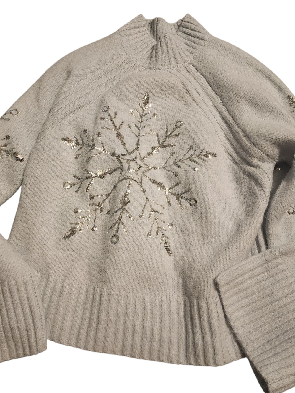 cupcakes & cashmere Beige Sequin Snowflake Turtleneck Sweater